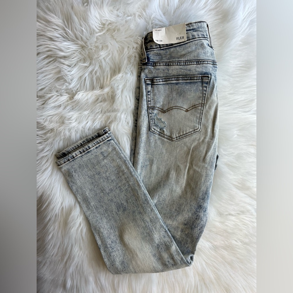🆕 American Eagle Men's Flex Skinny Jeans 28x28 Light Wash Distressed
